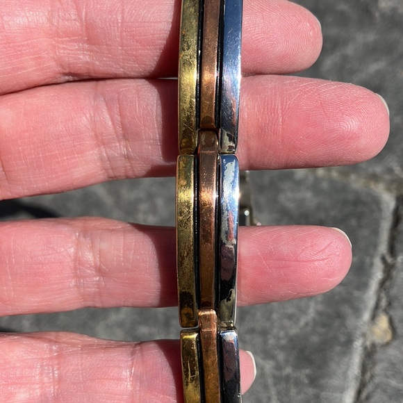 Gorgeous Vintage Tri Mixed Metales Taxco Bar Panel Link Bracelet - Picture 16 of 16